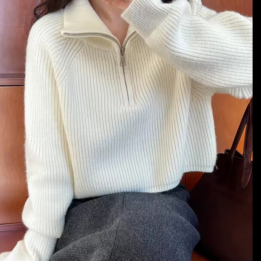 100% cashmere semi-turtleneck zipper red knitwear women's - Picture 3 of 10